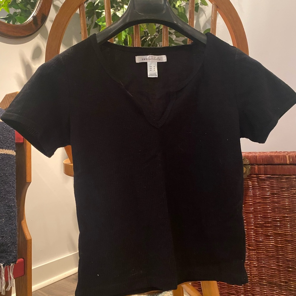 Essentials Black Short Sleeve V-Neck Tee